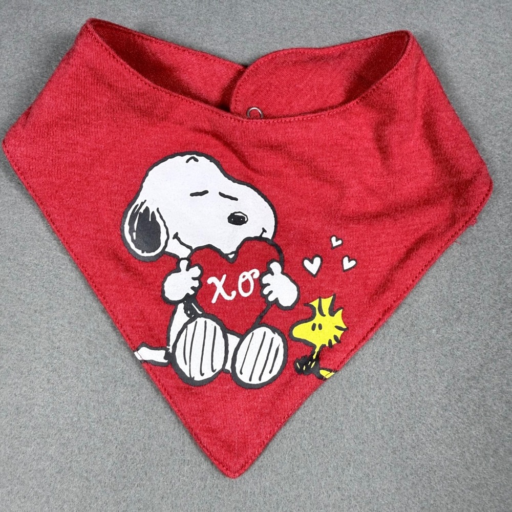 Peanuts Baby‎ Bandana Bib Snoopy Woodstock 3-6M Red Heart XO Cotton Blend Snap